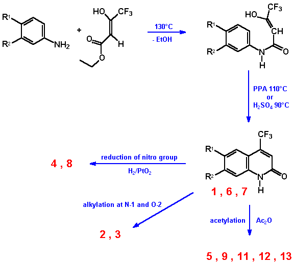 synthesis of the investigated carbostyrils